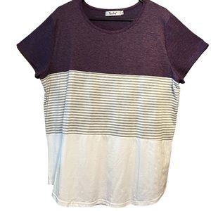 Woman’s - 𝅺Yunjey Tri-Block Color- Purple, Gray, & White T-shirt | SZ XXL